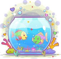 The beautiful oval aquarium have two small fish inside it vector