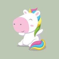 The cute unicorn with the big head is sitting and posing from the side vector