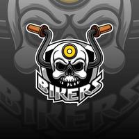 Sports skull mascot logo in motorcycle vector