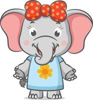 The little sweet elephant is using the dress with sun flower pattern vector