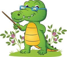 The old teacher of the crocodile is teaching in the yard vector