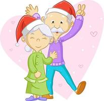 la pareja de ancianos bailando y celebrando la navidad juntos vector