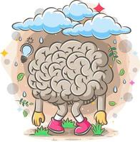 Tired brain under the rain clouds vector