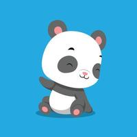 The baby panda with the happy face is sitting on the solid background vector