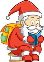 The clever Santa Claus sitting on the book and he also holding a blue book vector