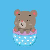 The baby bear come out from the big pocket with the love pattern vector