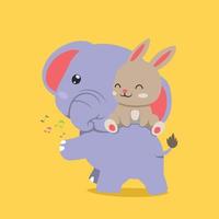 The elephant with the small tail and playing with the happy rabbit vector