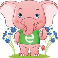 The cute elephant with the alphabet shirt is giving the thumb up in the garden vector