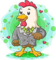 Happy smiling confident rooster in black suit vector