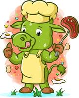 The cow with the yummy meat in his hand vector