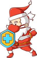 The Santa clause in holding the shield and the sword to protect the body from the virus