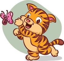 The happy cat is running and catching with beautiful butterfly vector