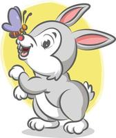 The cute rabbit is playing with the beautiful butterfly perch on his nose vector