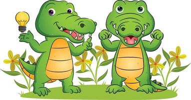 The couple of the crocodile is having a brilliant idea in the garden vector