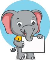 The elephant is holding a blank white board with his hand vector