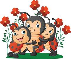 The cute family of the ladybugs with the son and girl are hugging her mother vector