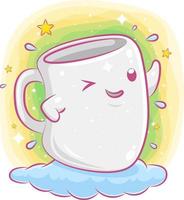 Cute cup character on the cloud vector