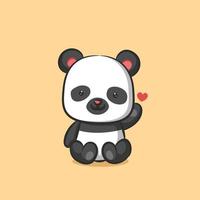 The little panda is sitting and giving the love sign with her hand vector