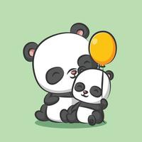 The panda with baby panda is sitting together and playing the balloon vector