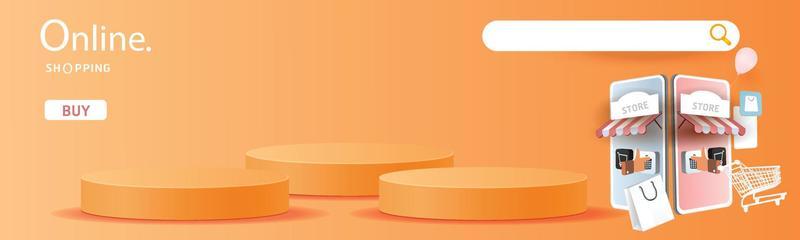 online shopping on phone buy sell business digital  web banner application money advertising payment ecommerce vector illustration search