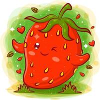 Smiling cute kawaii cartoon of strawberry character vector