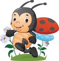 The happy ladybug is running and flying in the beautiful garden vector