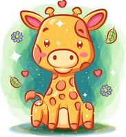 Cute giraffe play around the garden vector