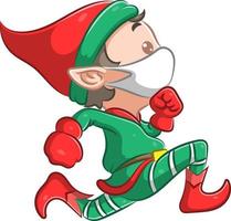 The little elf boy with the red Christmas hat is running vector