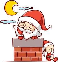 The Santa clause and the little elf is sleeping under the bright moon in the chimney with the good design vector