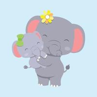 The elephant with baby elephant is using the hairclip and playing together vector