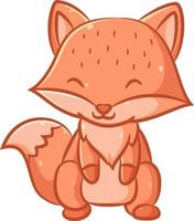 Funny and cute orange fox with the big tail is sitting with his feet and happy face vector