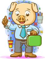 The daddy pig working and using the shirt with blue tie vector