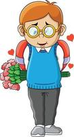 The man with the glasses holding a bucket of flowers and a big chocolate vector