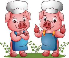 The couple of happy pig is giving the good and delicious expression vector