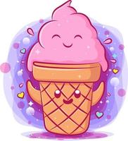 Delicious ice cream kawaii character vector