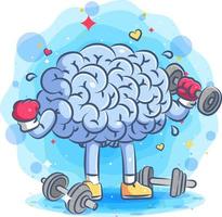 Strong brains does the gym with barbells vector