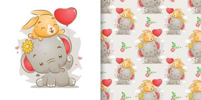 The pattern of the elephant with the coloured rabbit holds the balloon vector