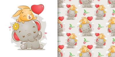 The pattern of the elephant with the coloured rabbit holds the balloon vector