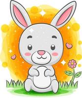 Funny rabbit sitting at the garden vector