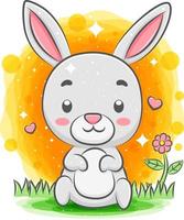 Funny rabbit sitting at the garden vector