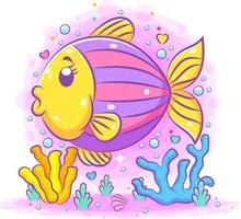 The little hedgehog fish with the yellow head vector
