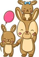 The cutes family rabbits with the mother and her children are playing together with the balloons vector