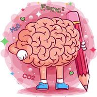 Cute brains illustration hold the big pencil vector