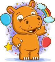 Hippopotamus standing around the balloons with the happy face vector