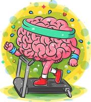 The brain illustration runs on the treadmill vector