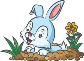 The rabbit is digging the ground to make a hole in the garden vector