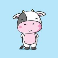 The cute cow with the big head is standing and smiling vector