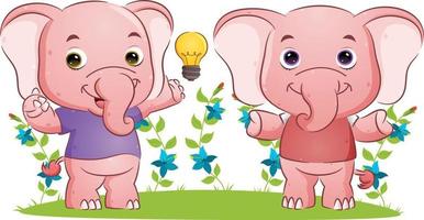 The smart couple elephant is having the brilliant ideas in the garden vector