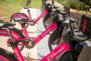 Brasilia, DF, Brazil, December 11, 2021 The Newly installed Bicycles for Rent or Bike Rentals in the city of Brasilia photo