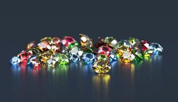 Diamante de piedras preciosas de colores colocados sobre fondo blanco representación 3D foto